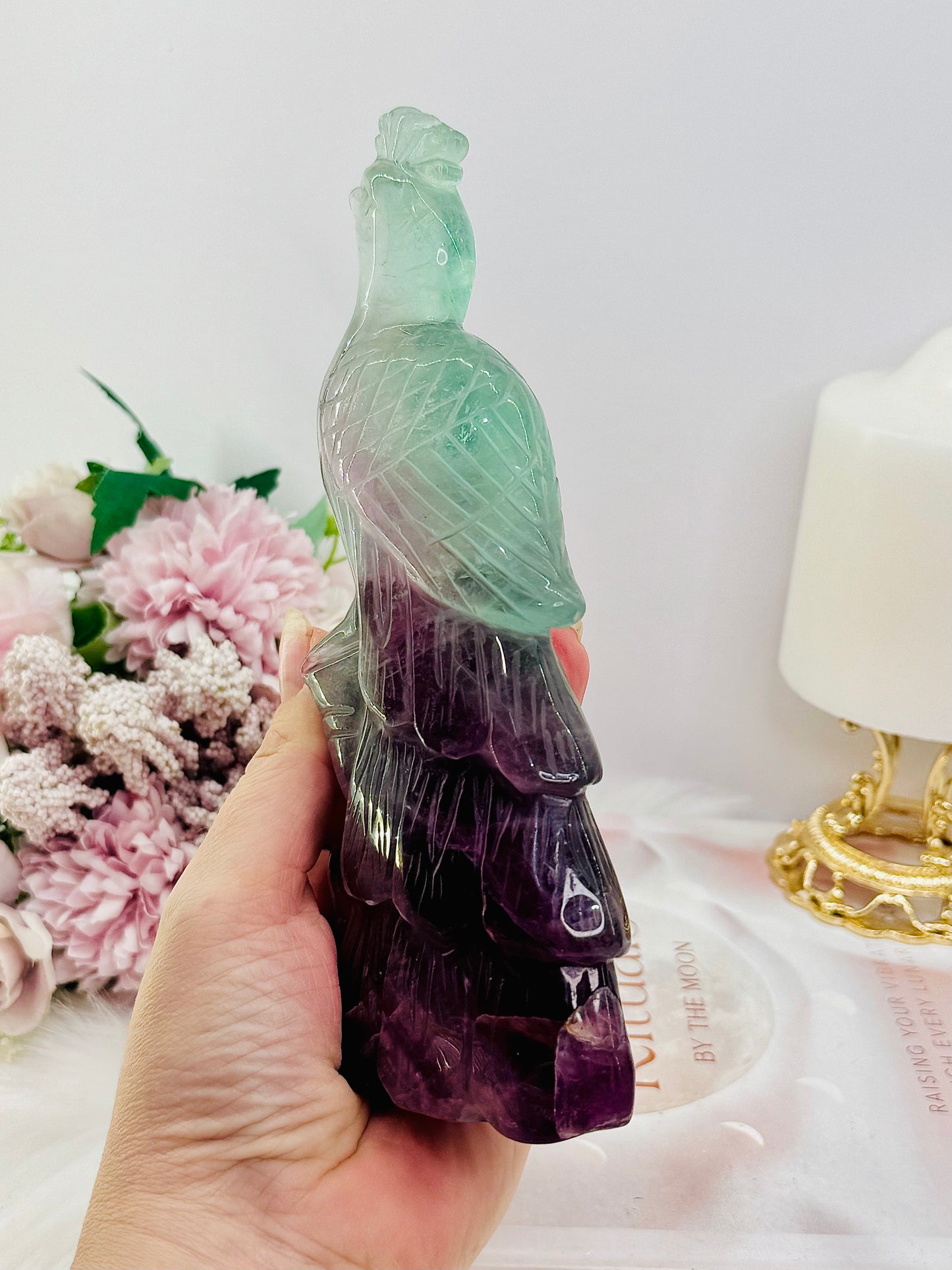 Large Perfectly Carved Fluorite Peacock 665gram 18.5cm