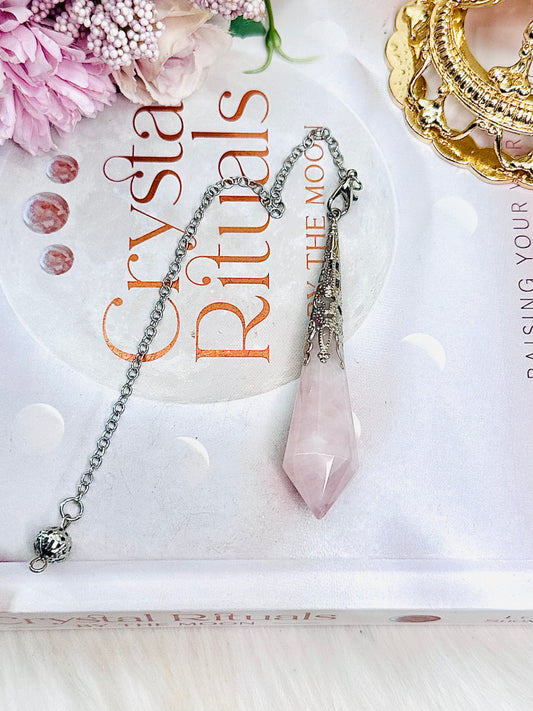 So Pretty!!! Rose Quartz Pendulum In Organza Gift Bag