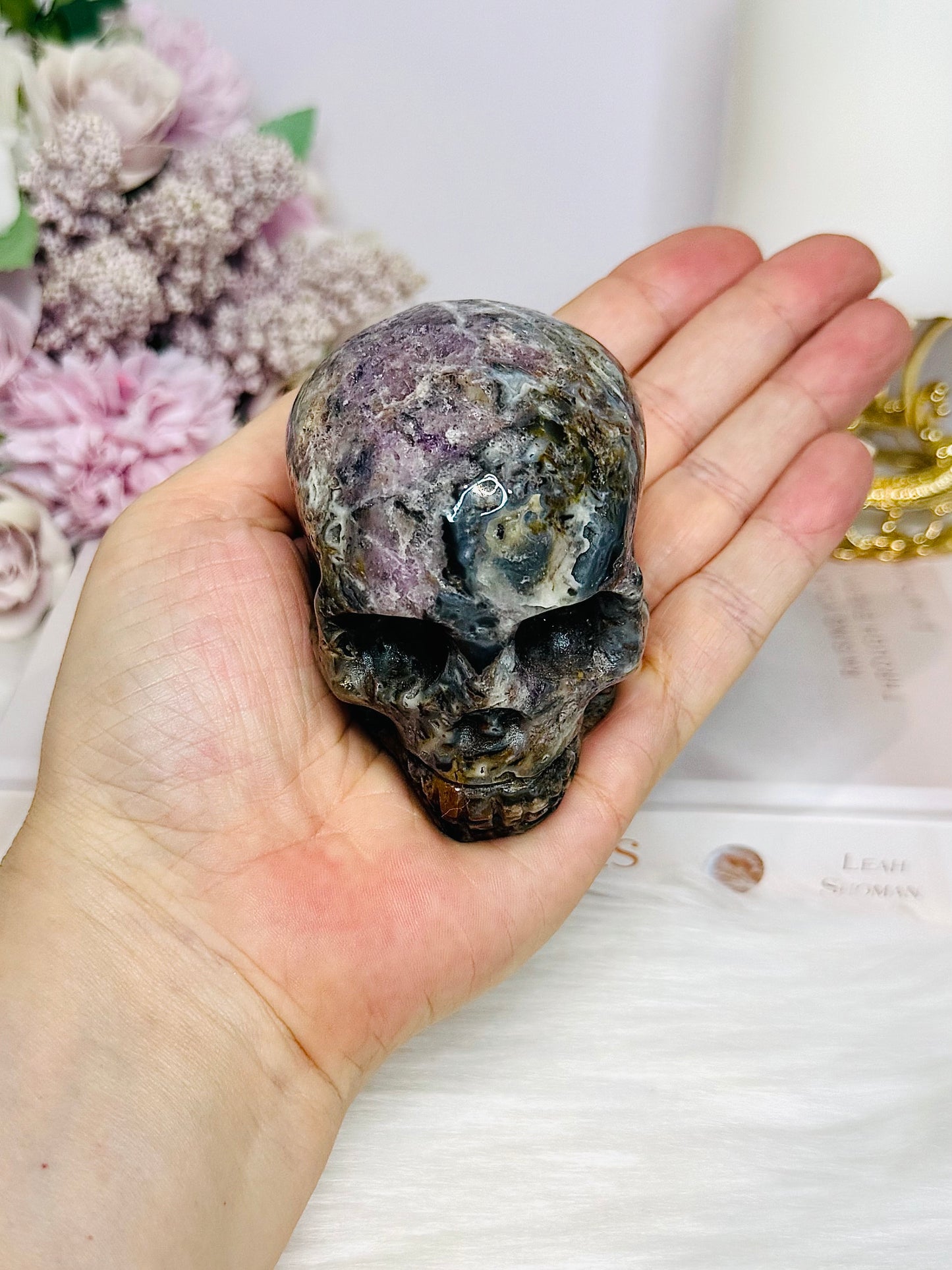 Root Fluorite Carved Skull 8cm 323g