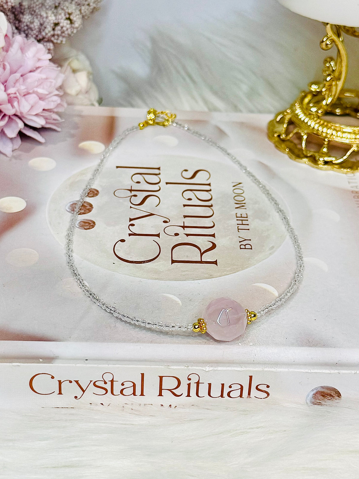 Rose Quartz Beaded Collar Neckband In Gift Bag