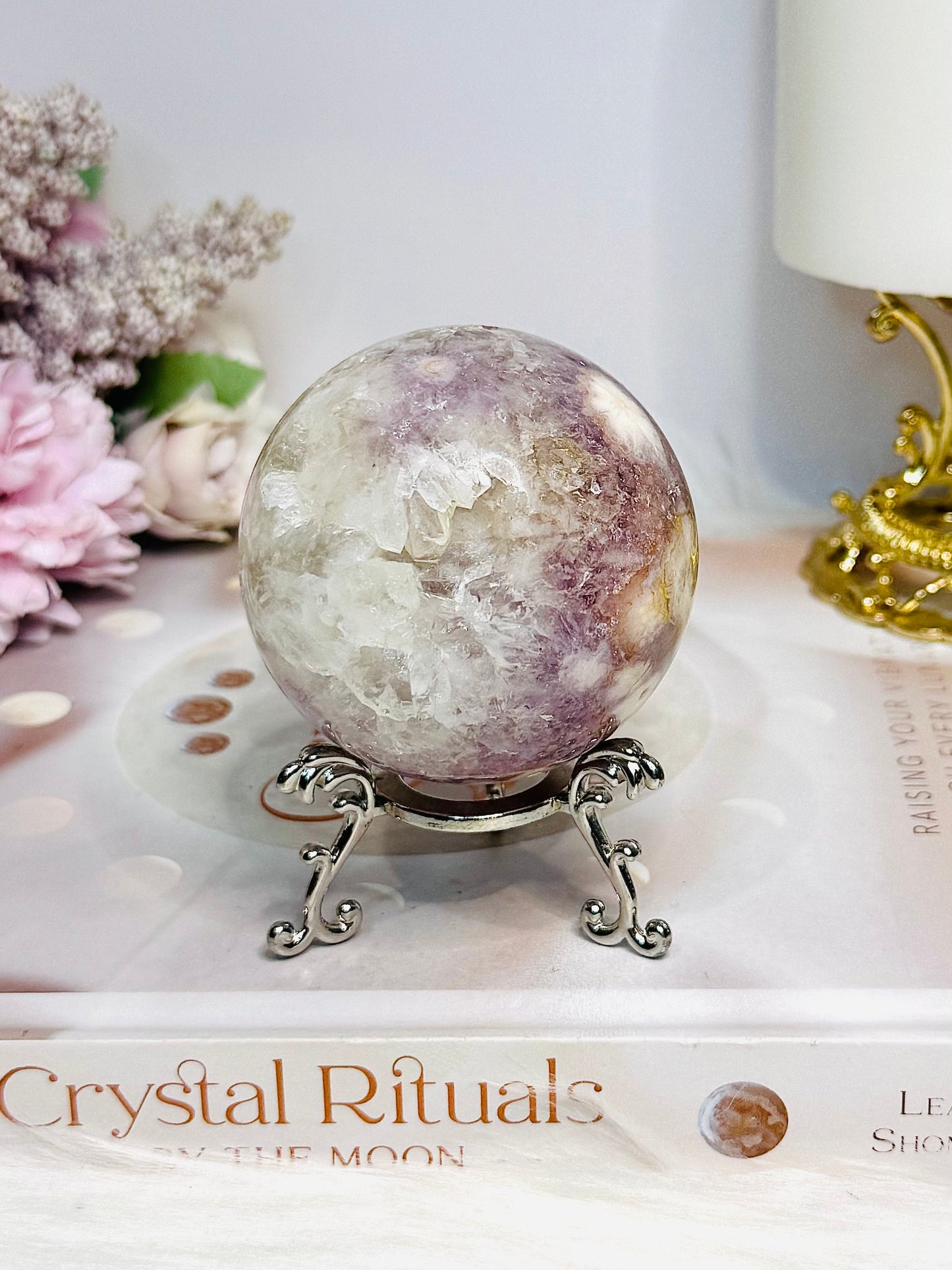 High Grade Pink Amethyst Druzy Sphere on Stand 288g