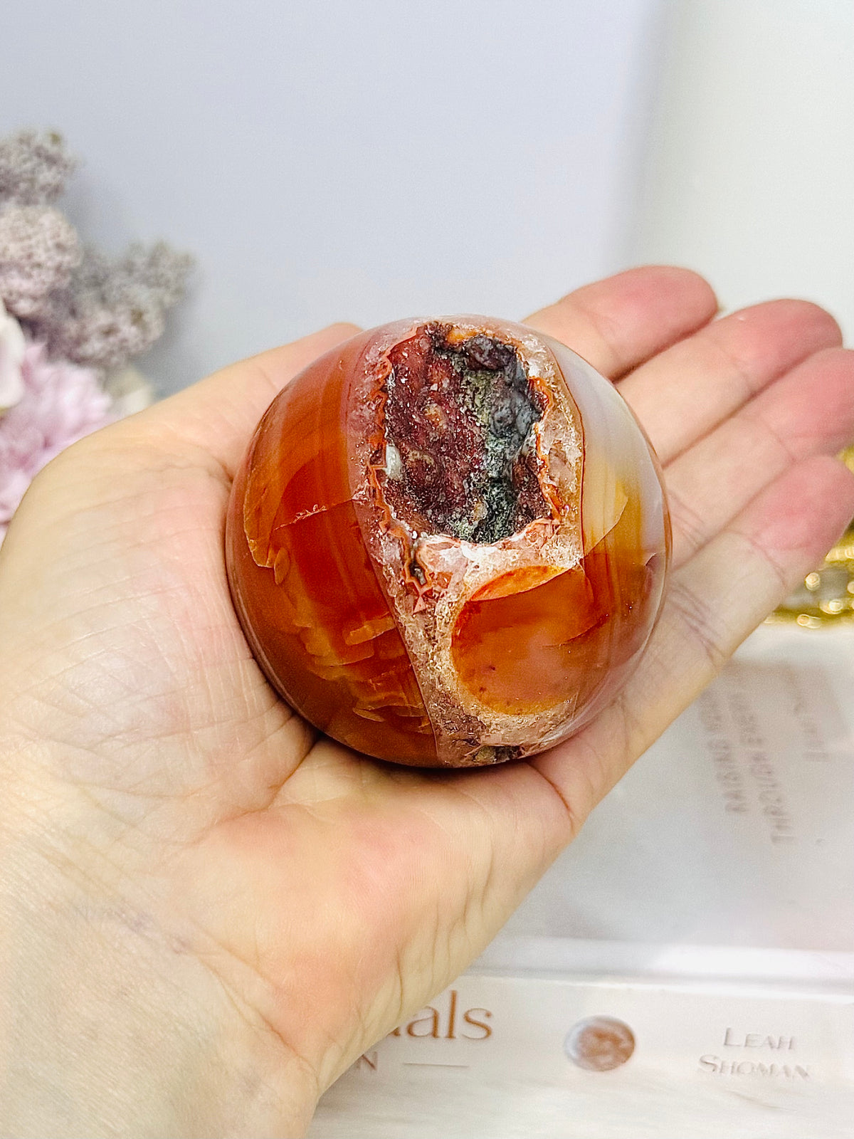 High Grade Druzy Carnelian Sphere on Stand 295g
