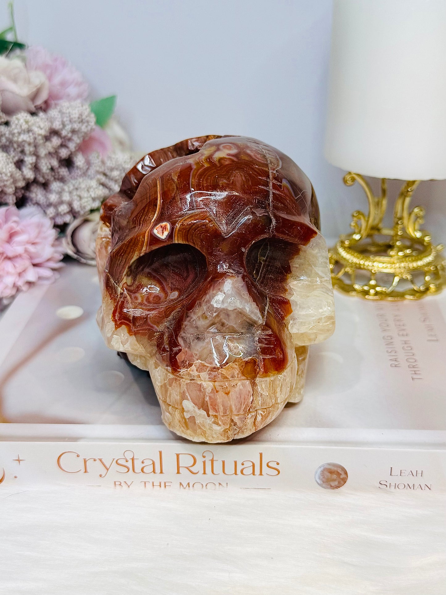 Large Carnelian Carved Skull 1.2KG 12.5cm ~ Discounted as it does not stand straight and needs the stand under the side to keep it up