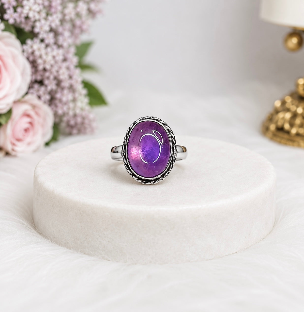 Purple Fluorite Sterling Silver Ring Size 6