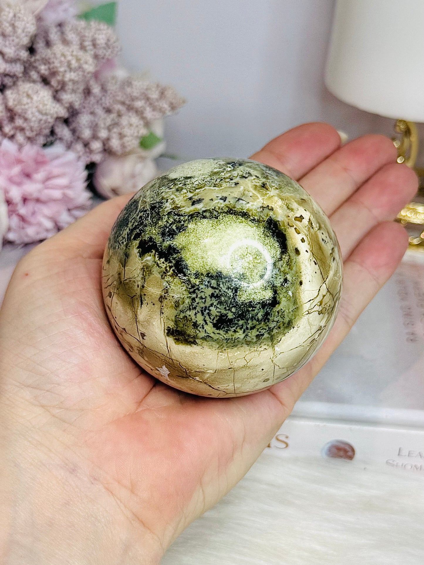 Large Serpentine Sphere on Stand 406g