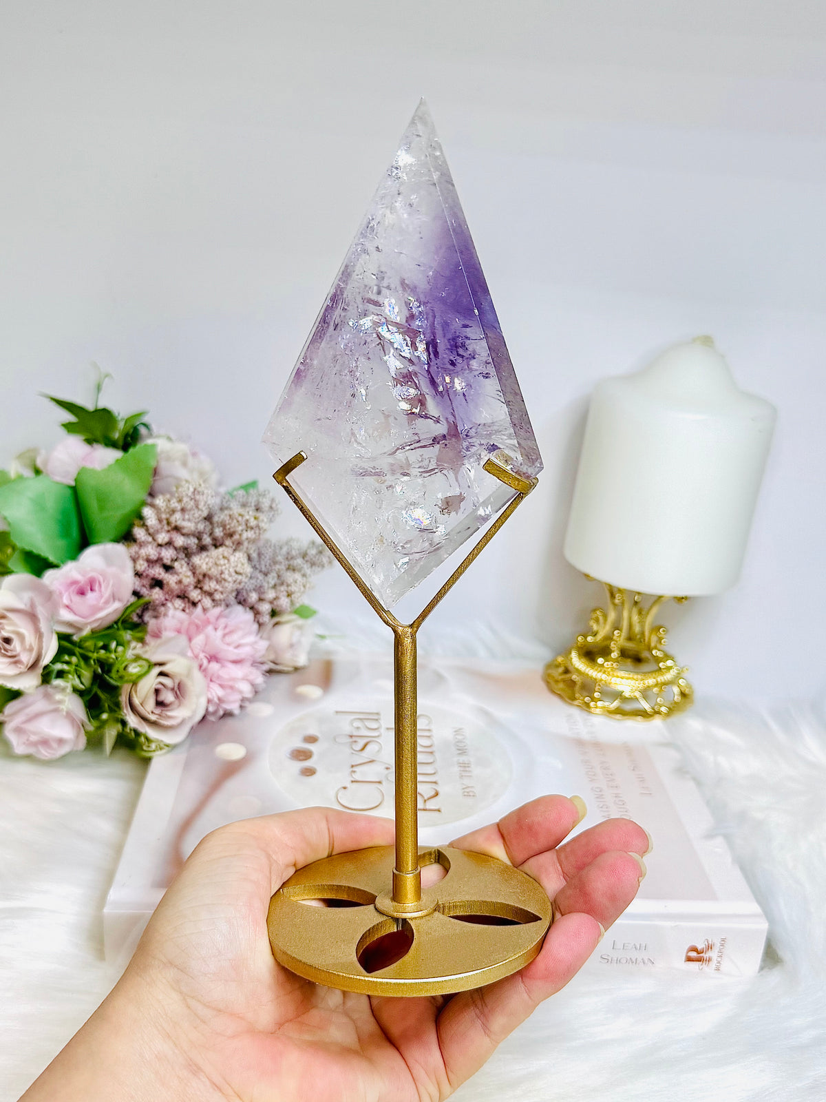 High Grade Amethyst In Quartz Diamond On Stand 21.5cm