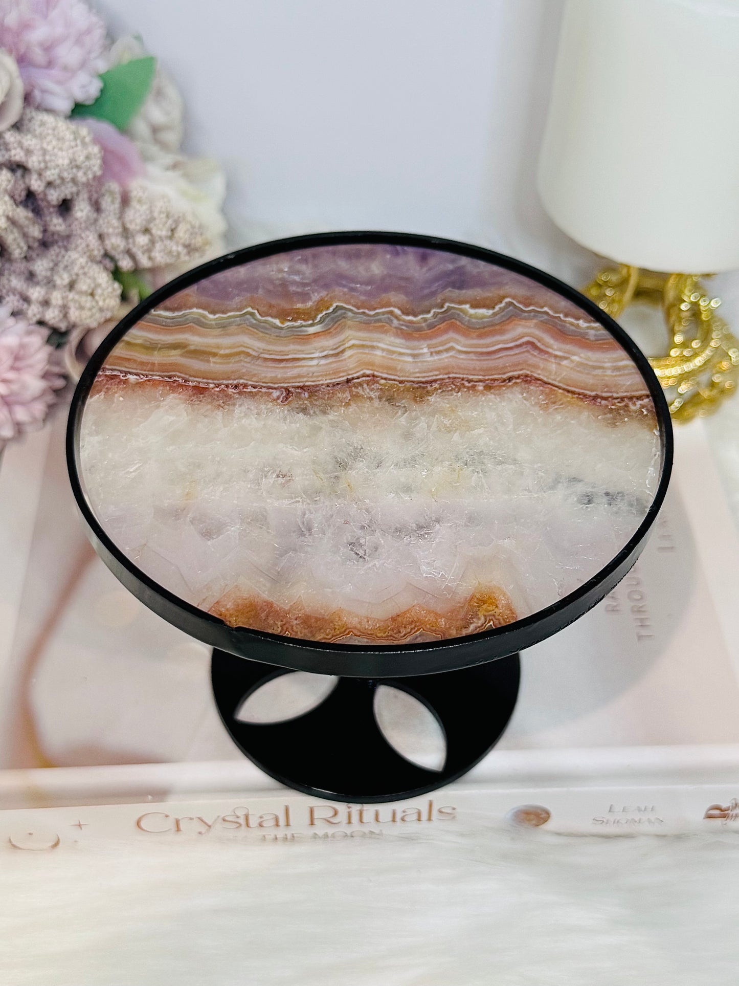Crazy Lace Amethyst Spinning Top Small Table H:10cm W:12cm
