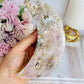 Large Chunky 15cm Druzy Pink Amethyst Carved Moon From Brazil