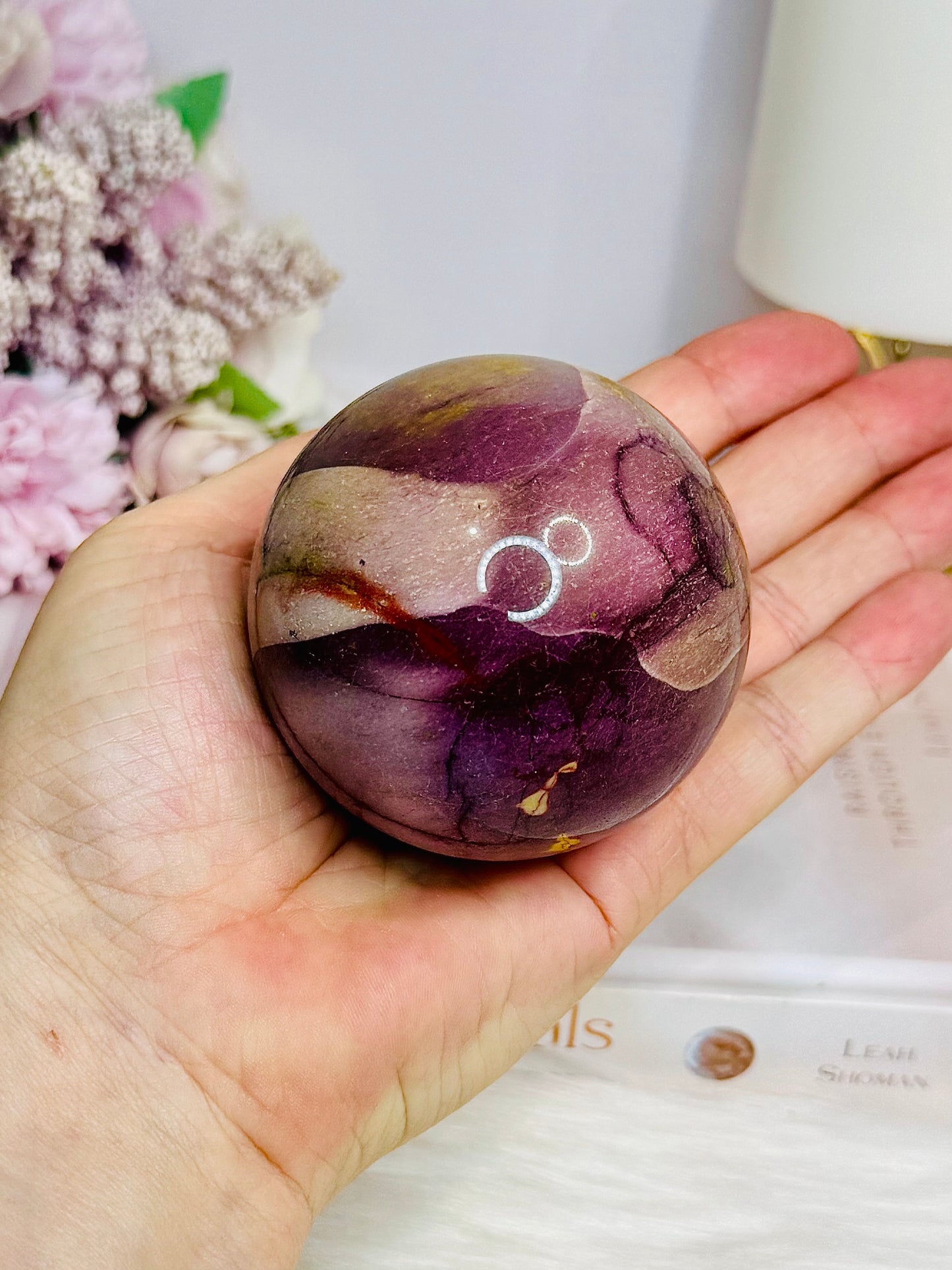 Large Mookaite Jasper Sphere on Stand 347g