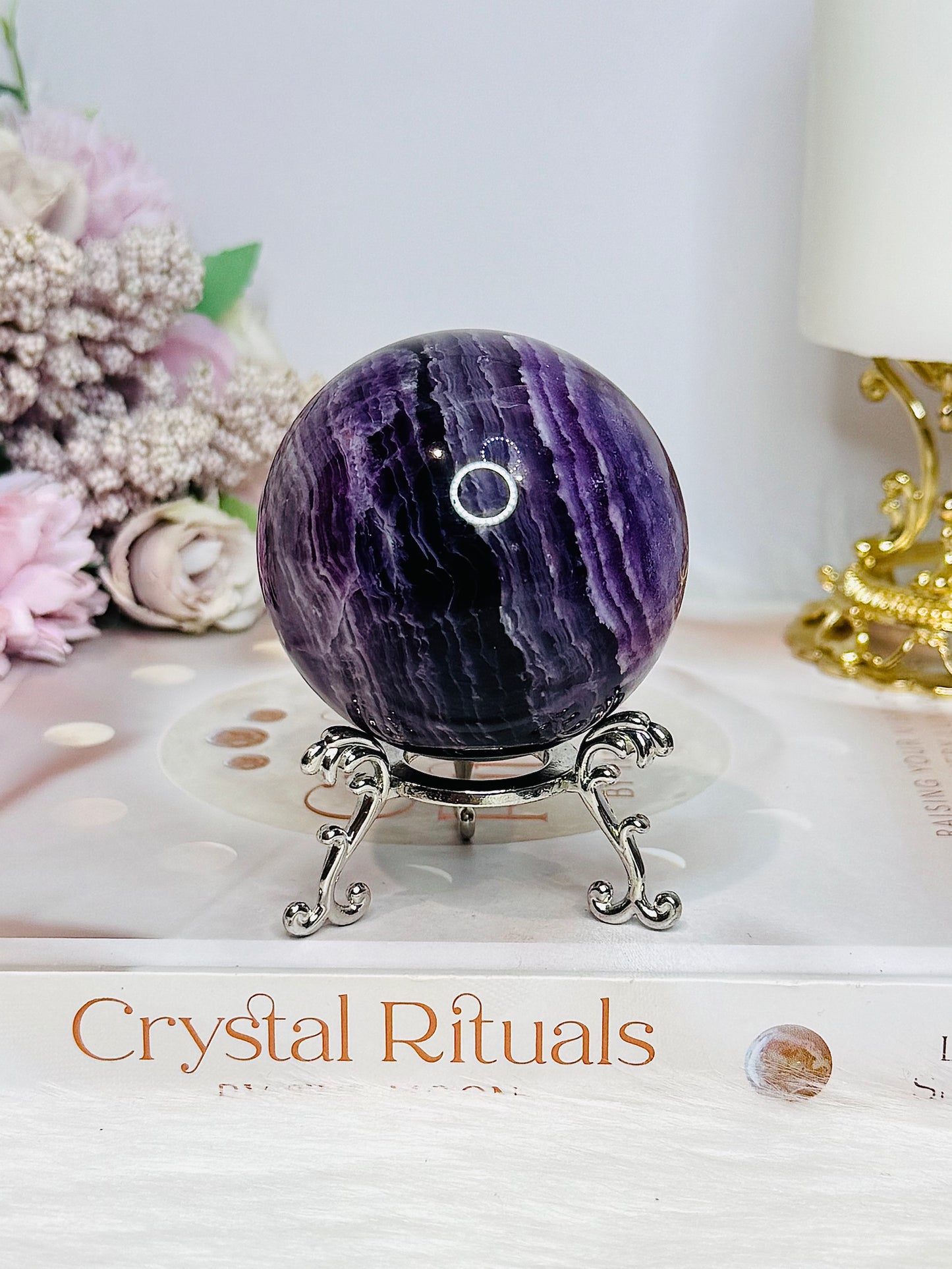 High Grade Purple Fluorite Sphere On Stand 340g