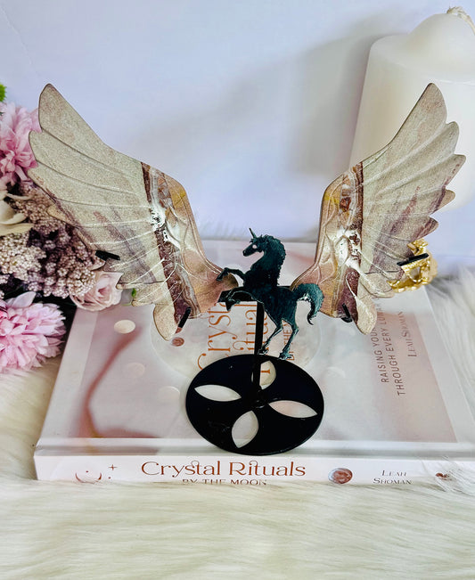 Beautiful Large 16.5cm Tall Jasper Wings On Unicorn Stand