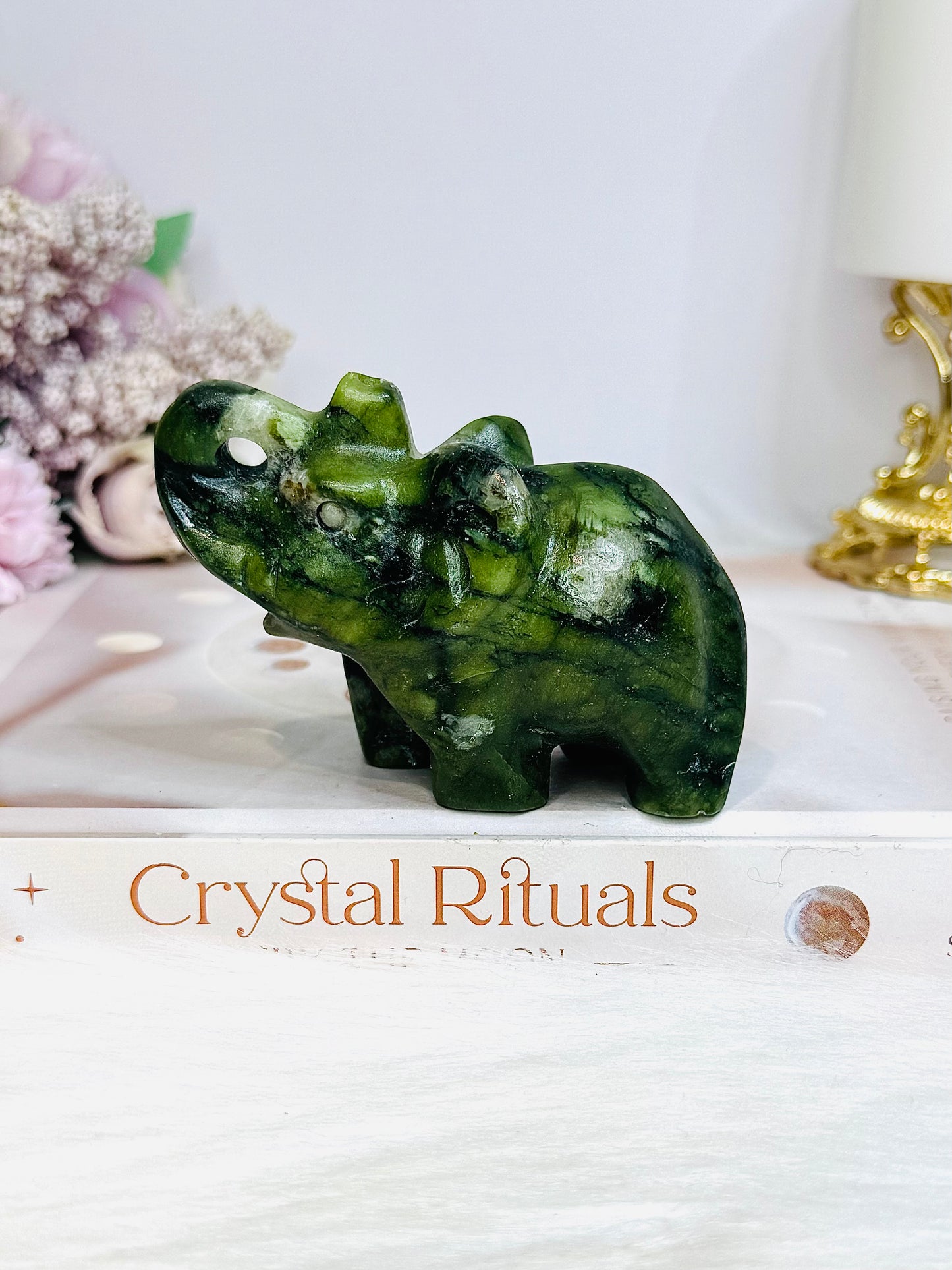 Green Jade Carved Elephant 8cm