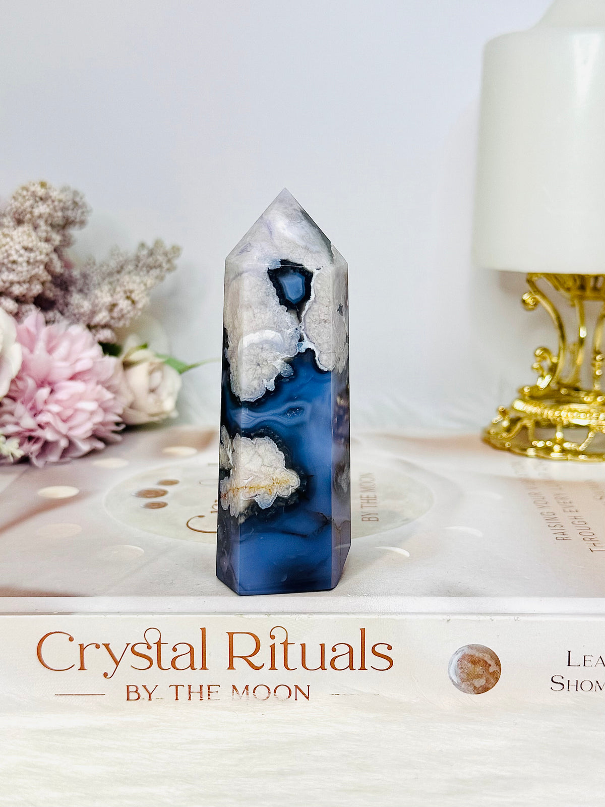 High Grade Blue Flower Agate Druzy Tower 9cm