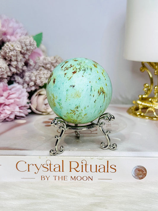 A Rare Stone ~ Genuine Inca Turquoise Sphere On Stand 170g
