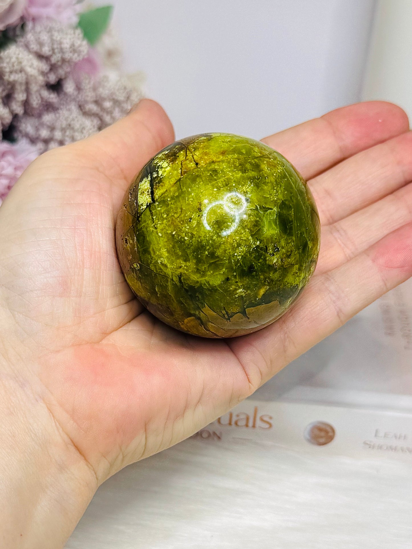 Natural Green Opal Sphere on Stand 220g