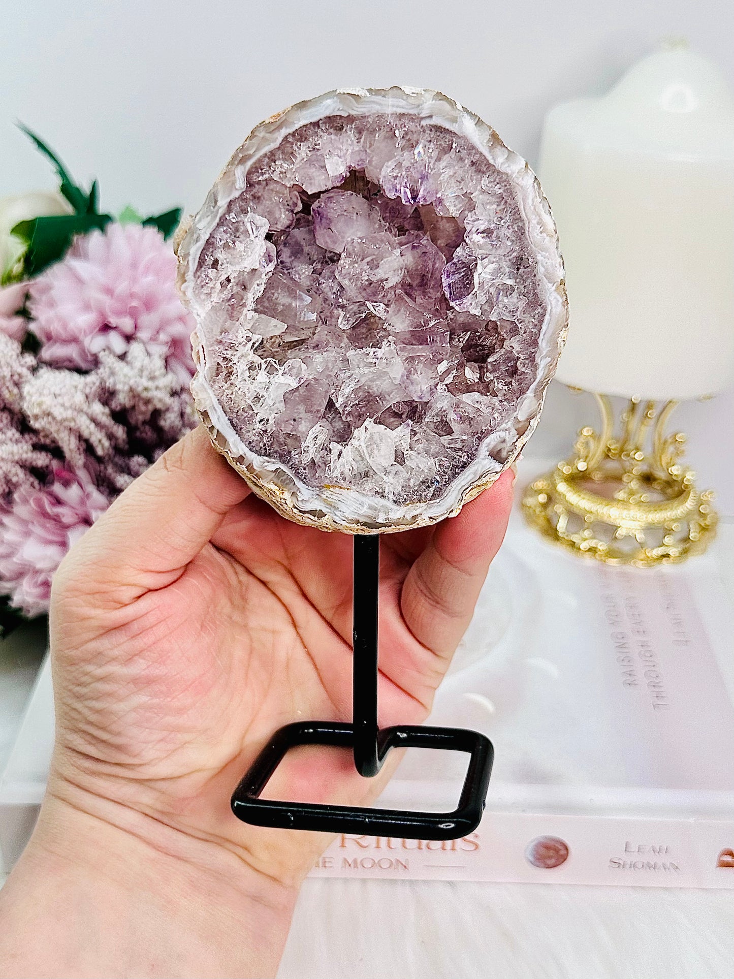 Absolutely Incredibly Gorgeous Amethyst Agate Geode On Stand From Brazil 14cm