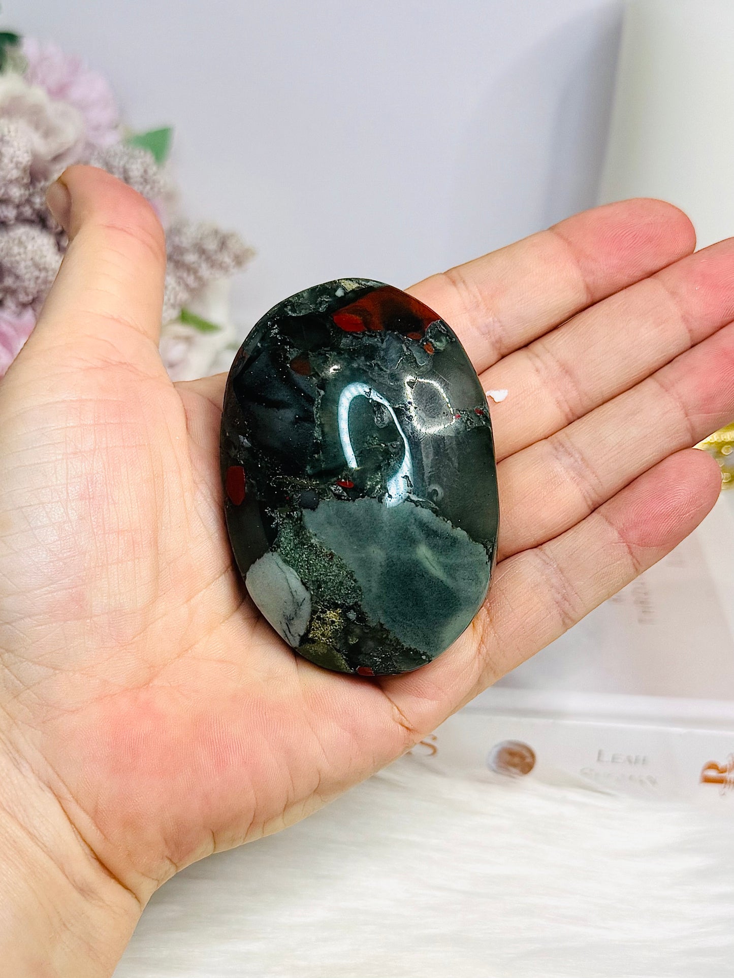 Large Blood Stone Palm Stone