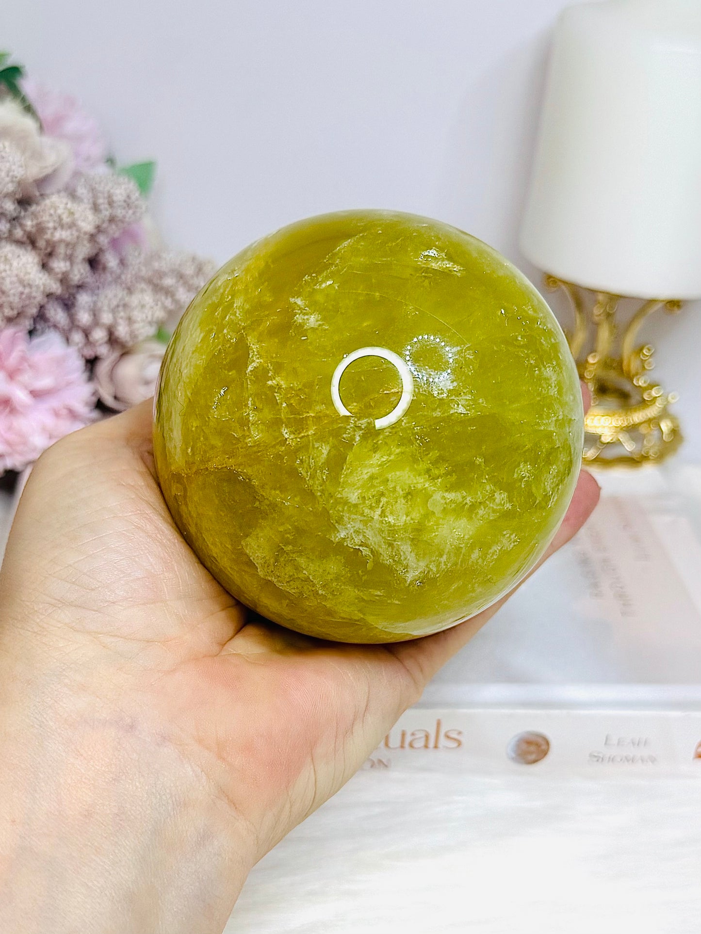 Large Citrine Sphere With Rainbows (heat treated) On Stand 870g