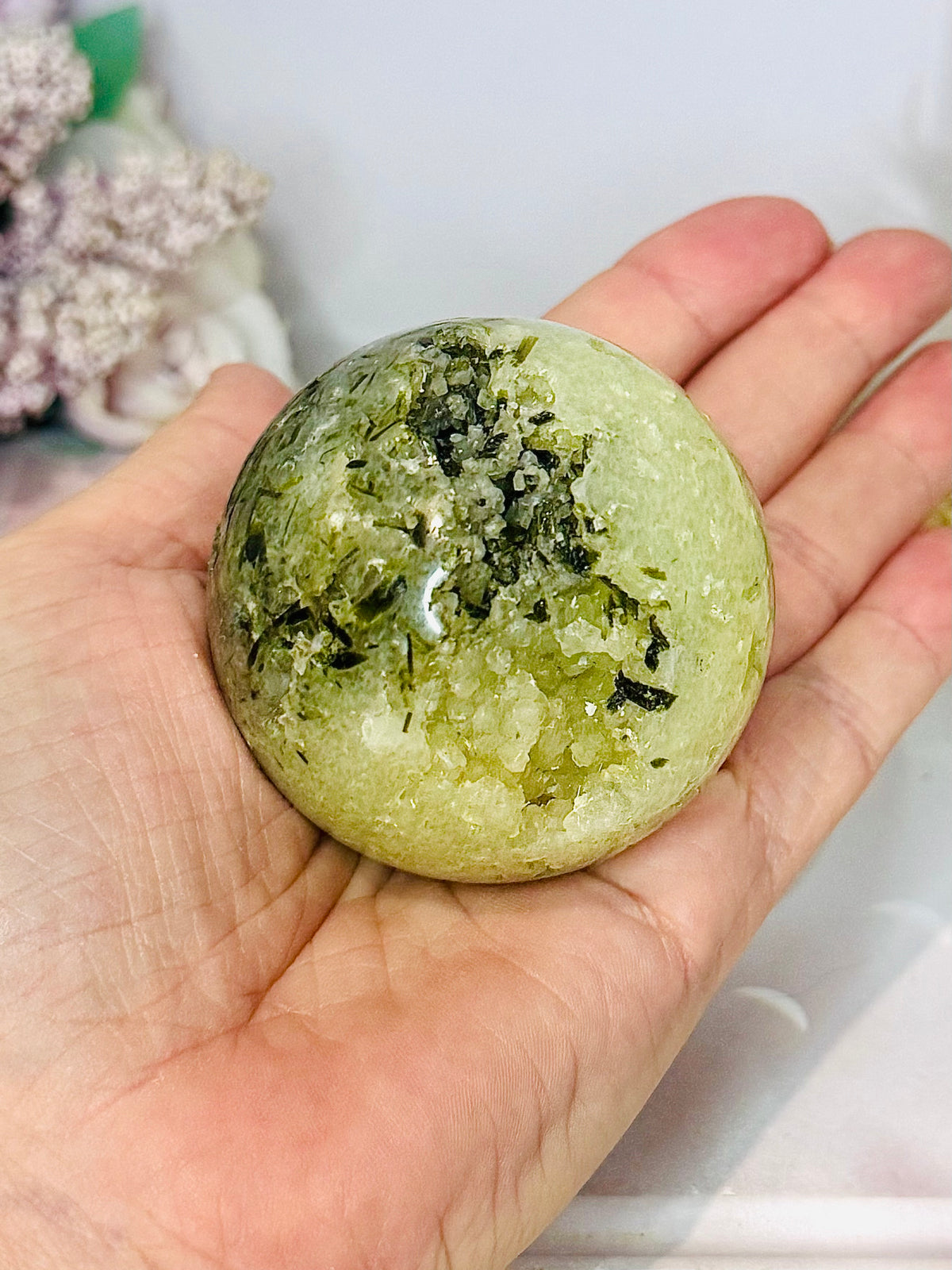 Druzy Prehnite Sphere on Stand 269g