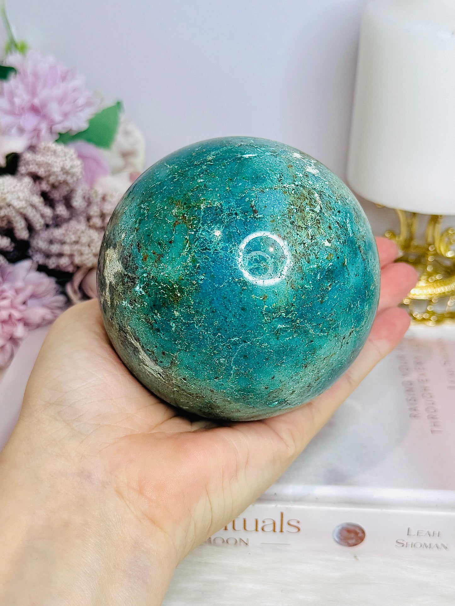 Huge Natural Chrysocolla Sphere On Stand 962g