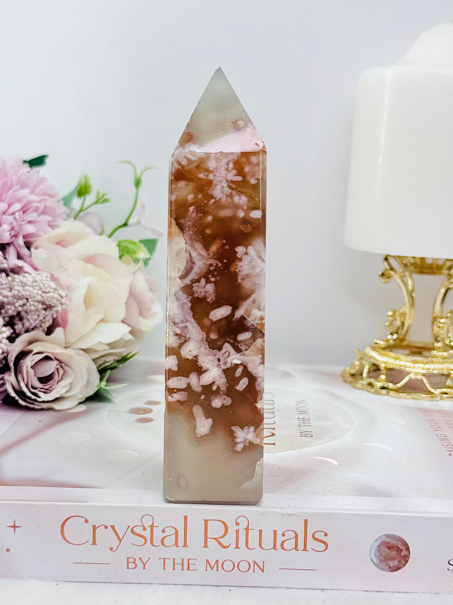 Flower Agate Tower 12cm Square Cut