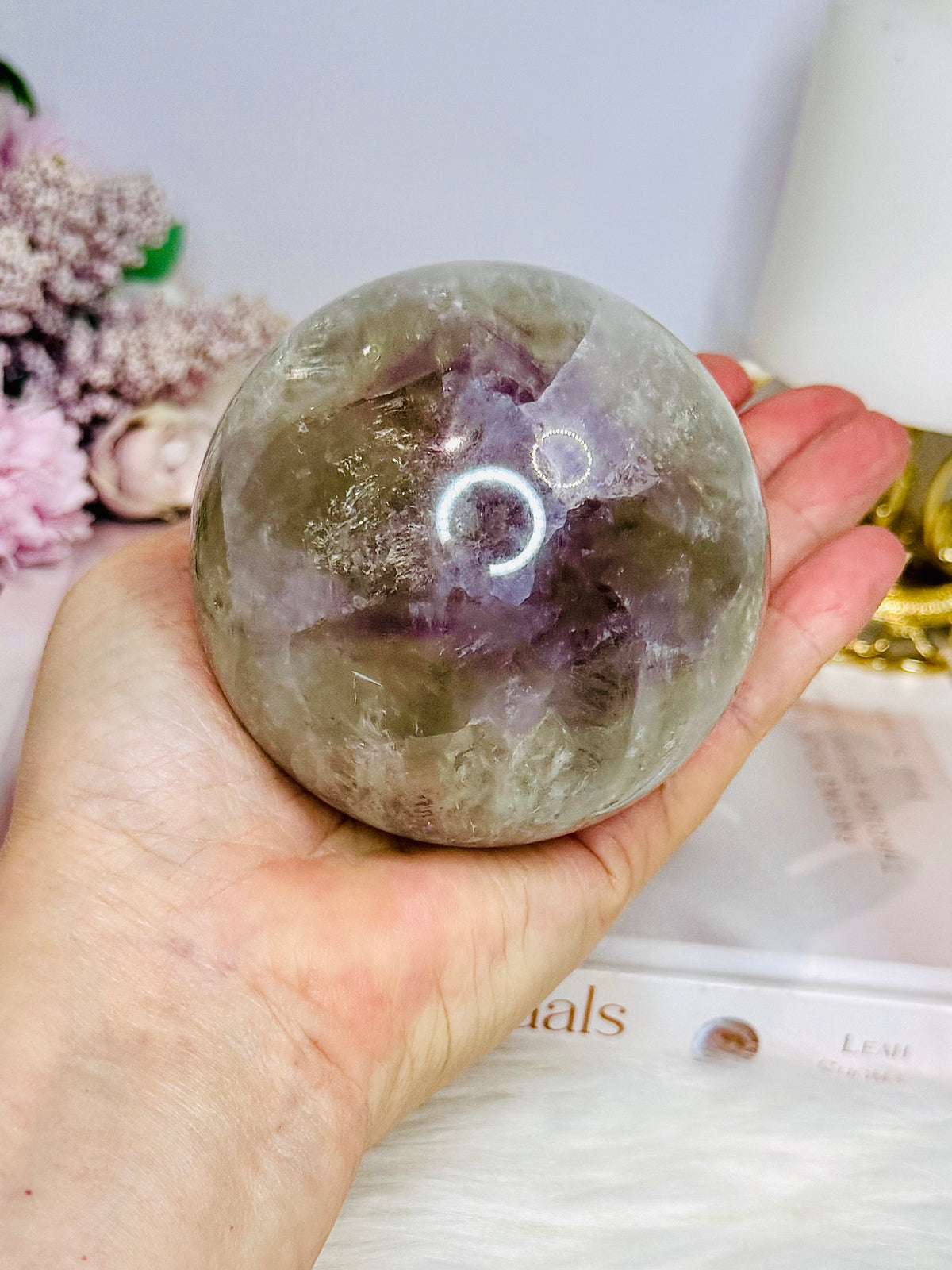 Large High Grade Agate Sphere with Rainbows on Stand 733g
