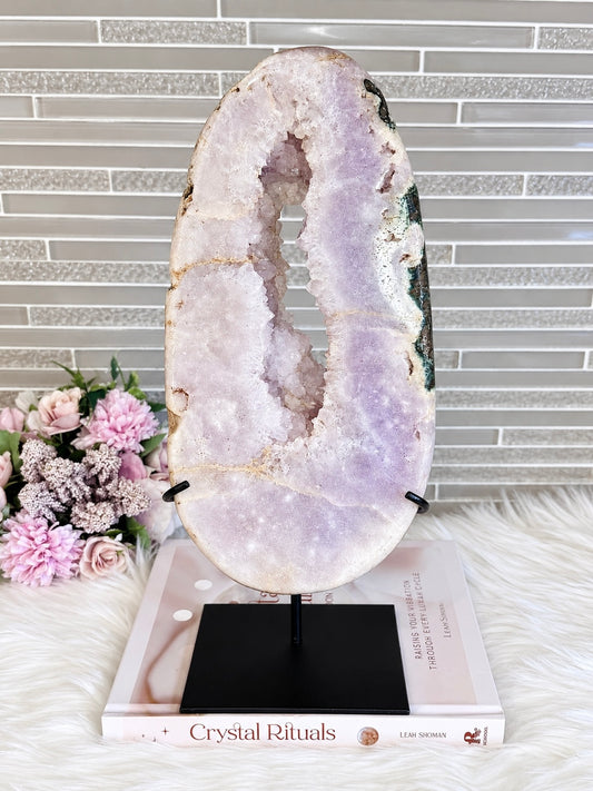 Statement Piece ~ Huge Pink Amethyst Druzy Portal Slab On Stand 36cm 2.45KG