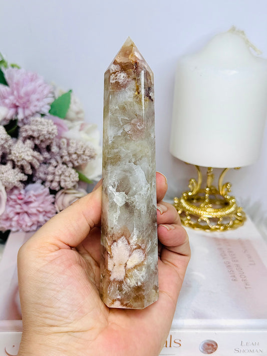 Large Flower Agate Tower 14cm 200g