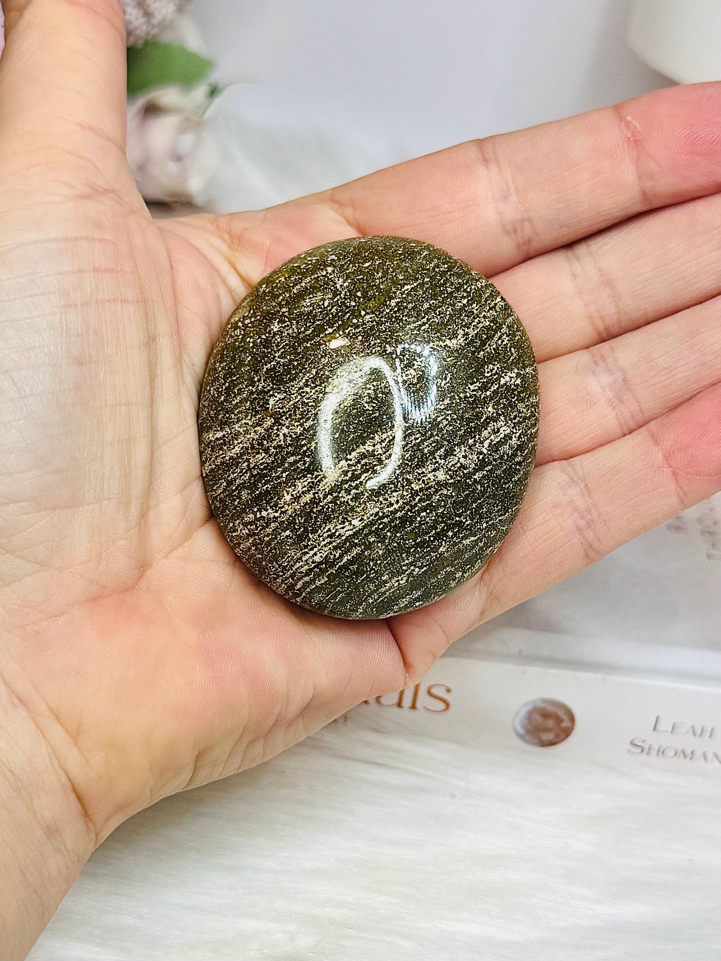 Large Ocean Jasper Palm Stone (stand is display only)