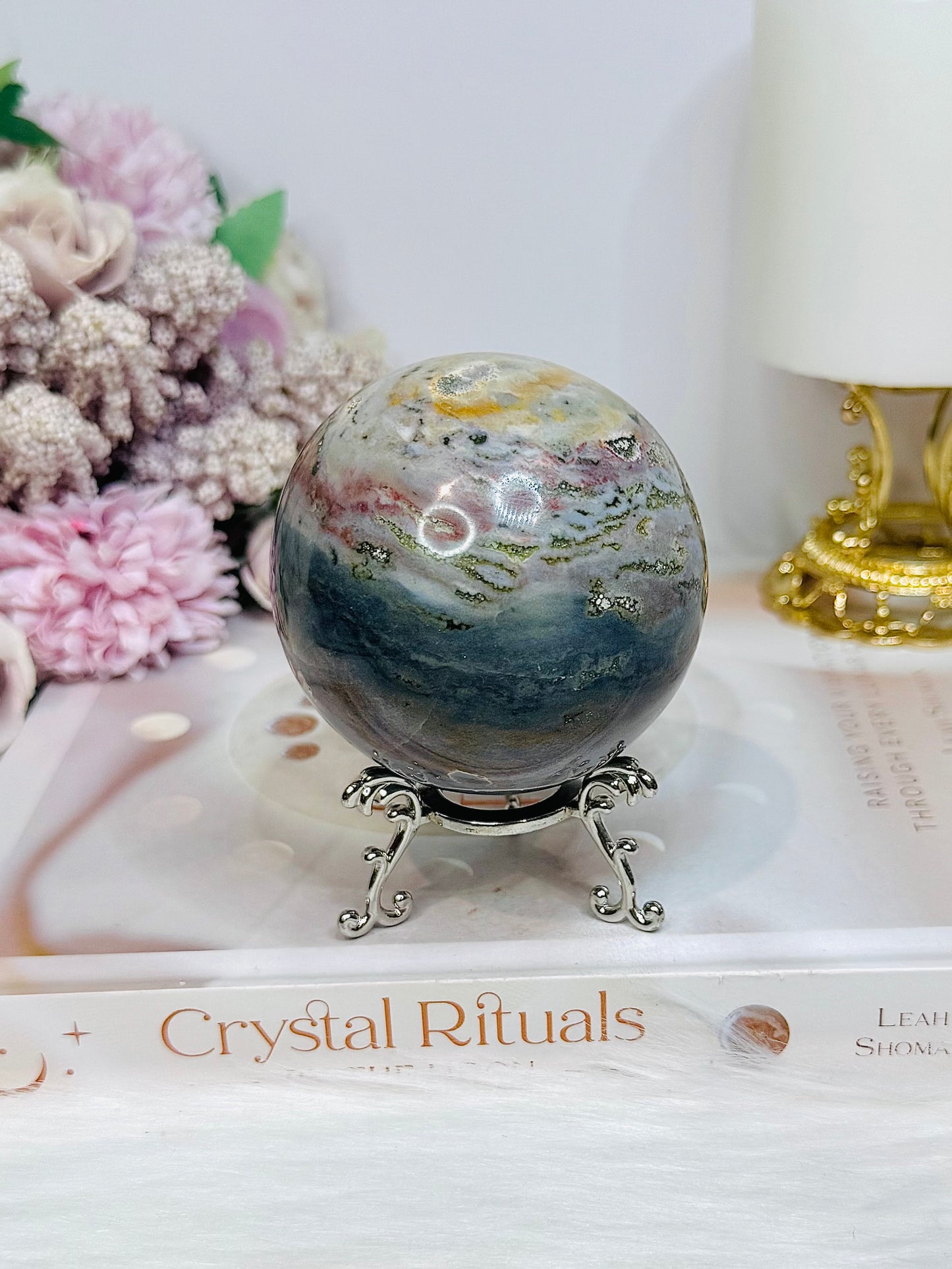 Ocean Jasper Sphere on Stand 443g