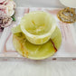 Green Onyx Carved Tea Cup & Saucer Set