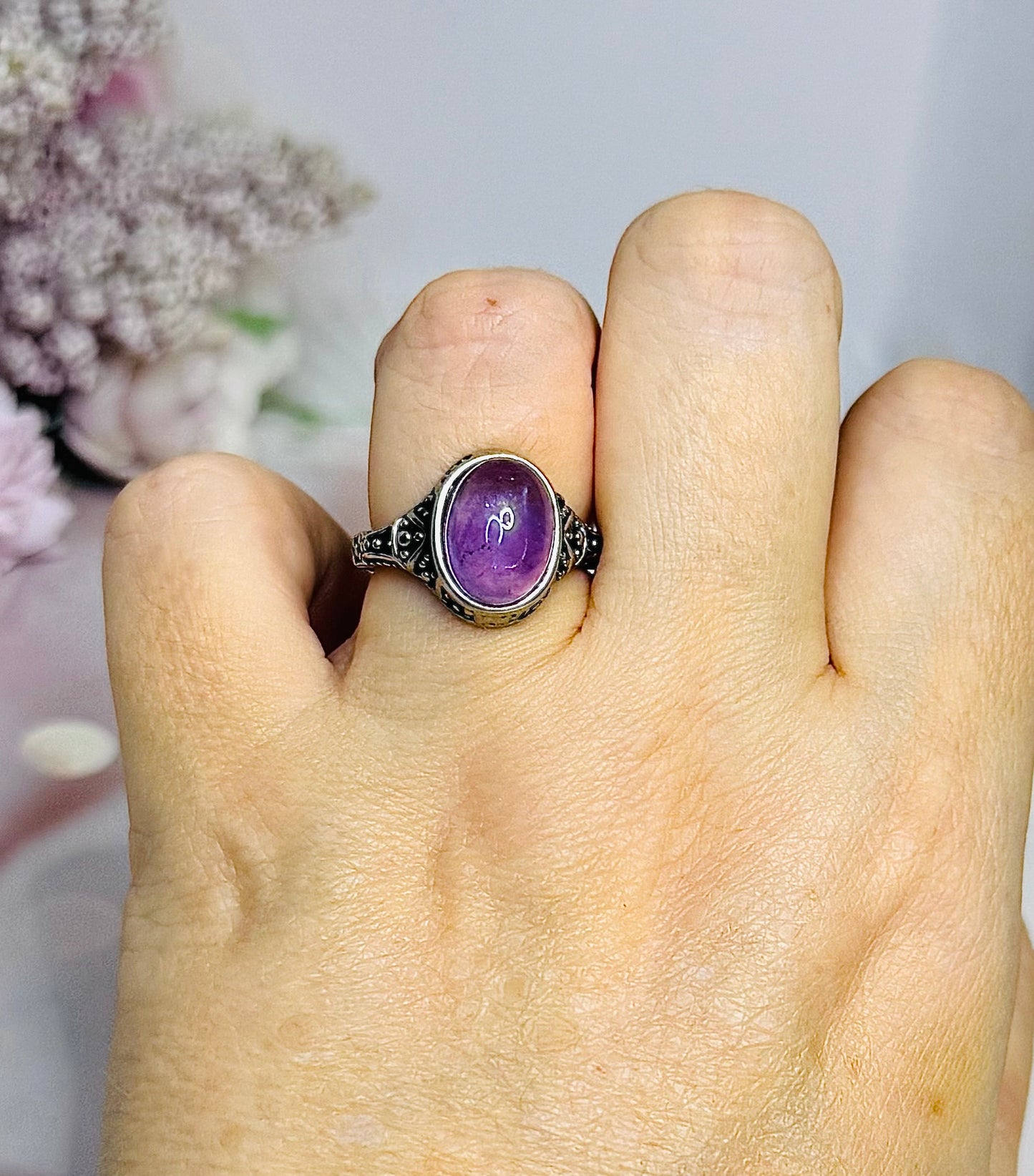 Adjustable Amethyst Ring In Gift Bag