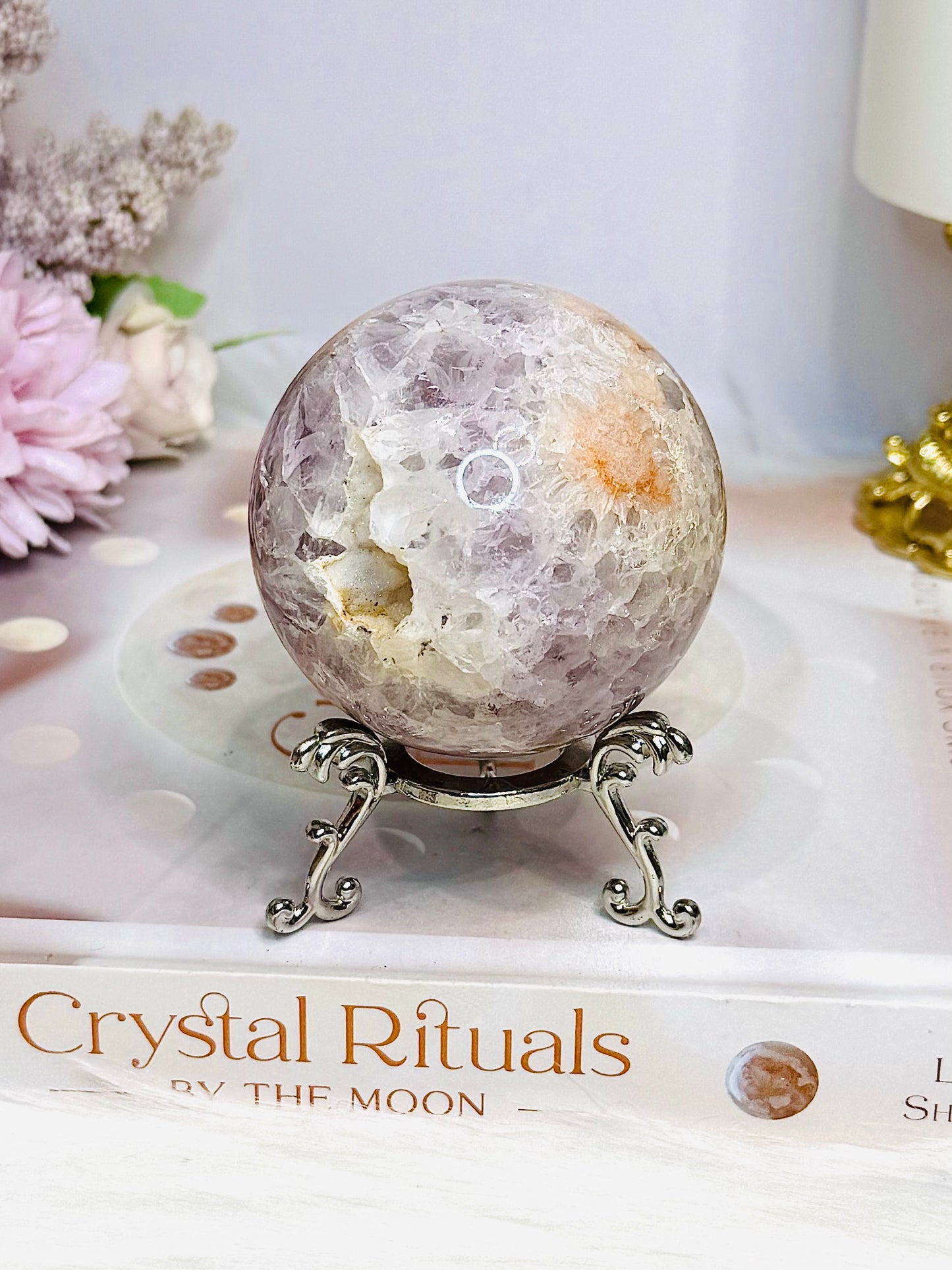 High Grade Pink Amethyst Sugar Druzy Sphere on Stand 281g