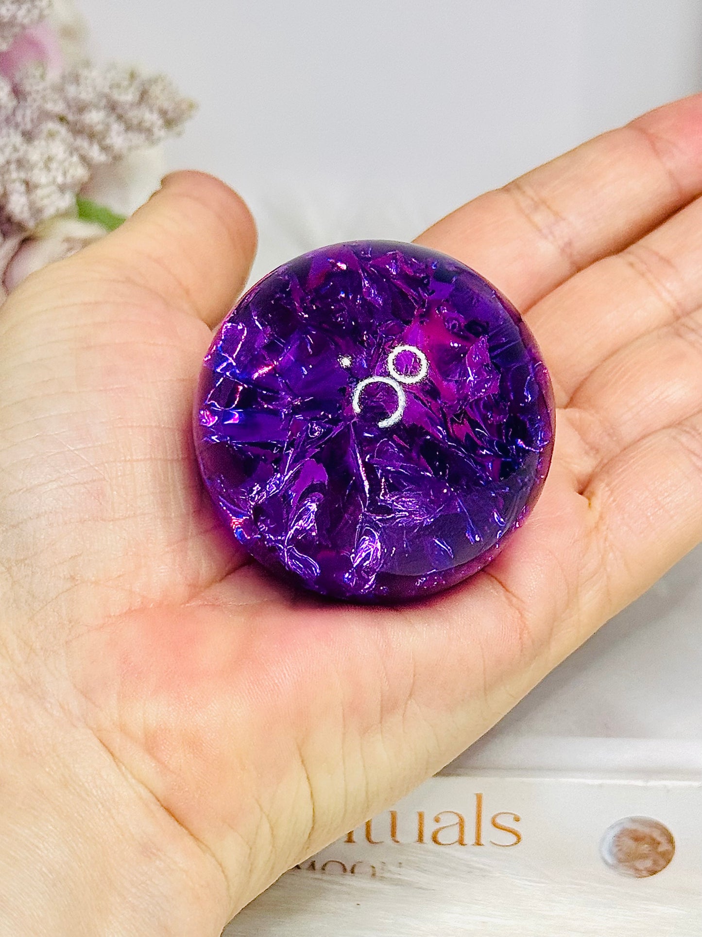 Purple Fire & Ice Crackle Quartz Sphere (dyed) On Stand 145g