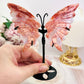 Gorgeous 13cm Pink Agate Butterfly Wings On Black Stand