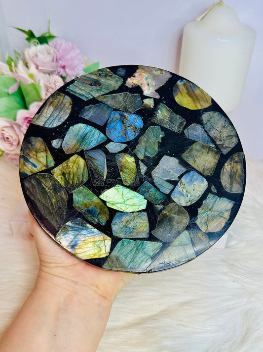 Large Labradorite Plate on Stand 440g 15cm