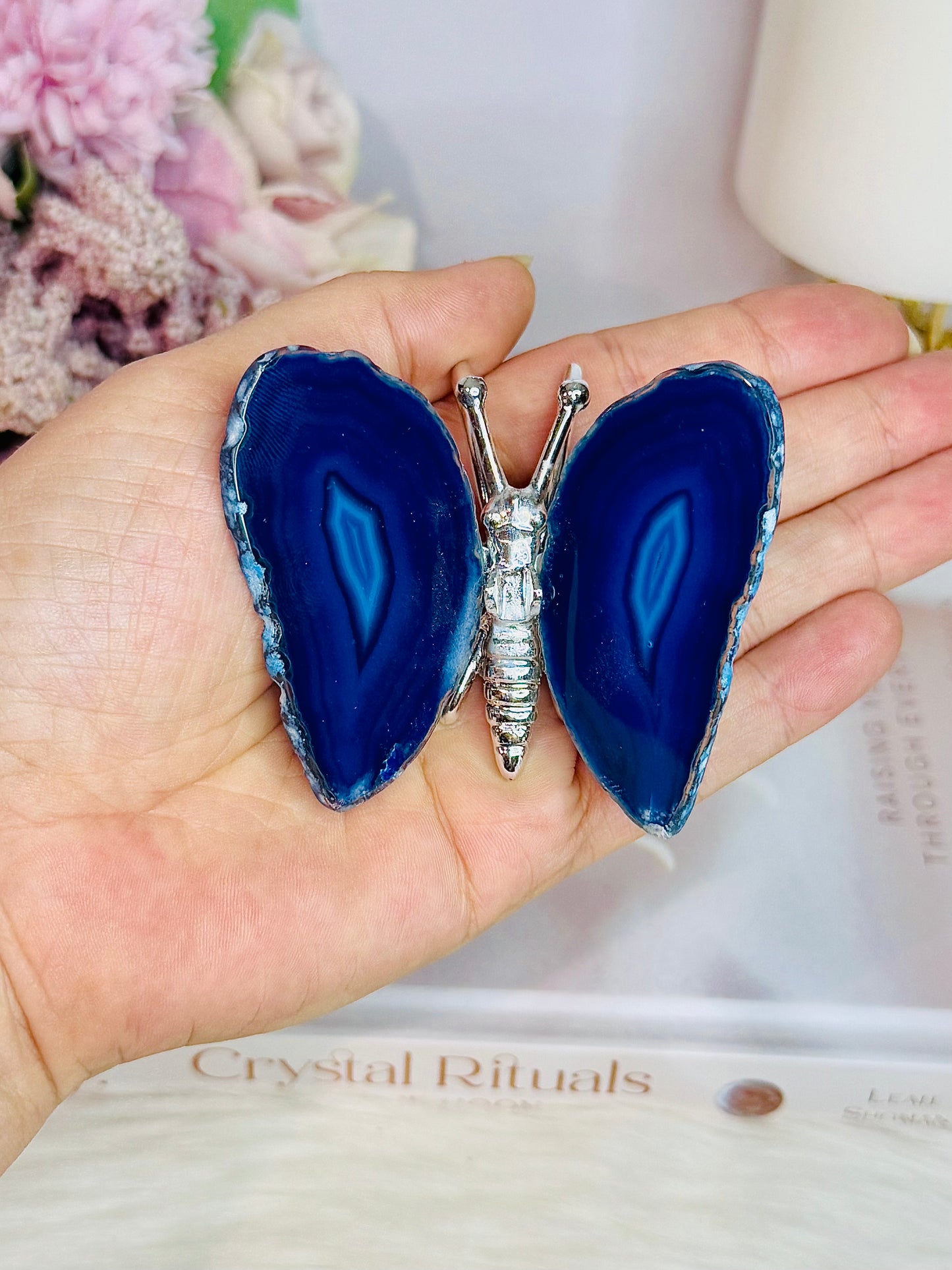 Beautiful Blue (dyed) & Silver Agate Butterfly