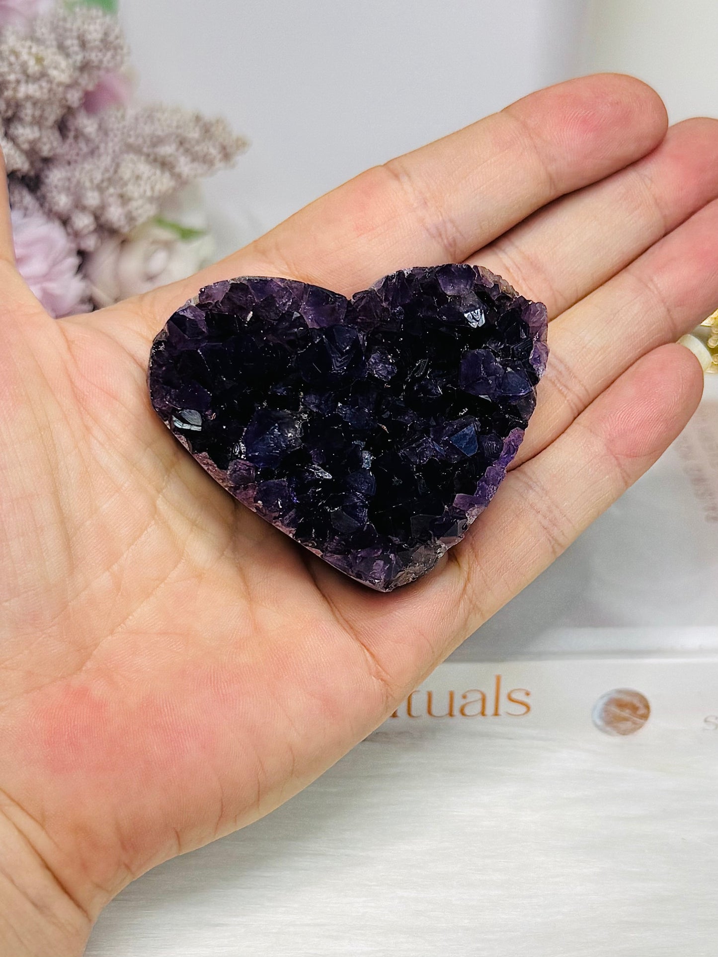 High Grade Deep Purple Amethyst Carved Heart 6cm