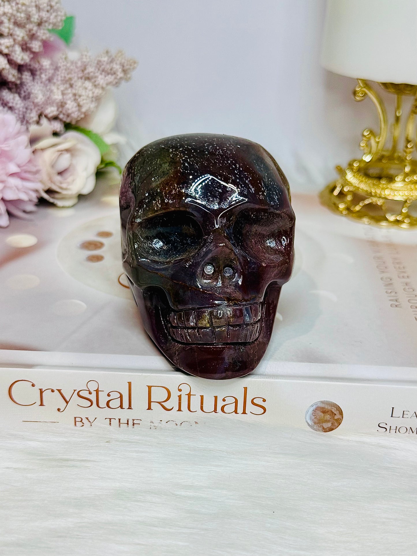 Large Ocean Jasper Carved Skull 8.5cm 428g