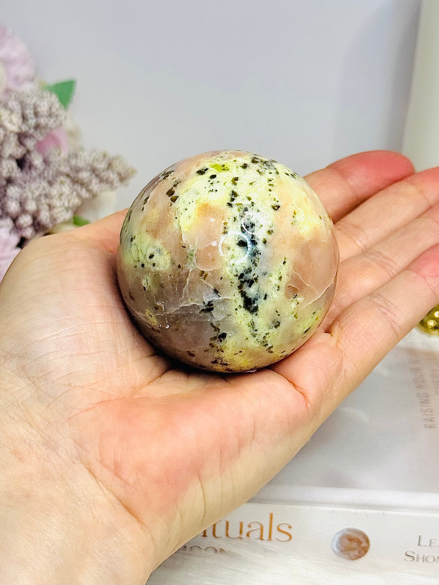 Plum Blossom Jasper Sphere on Stand 269g