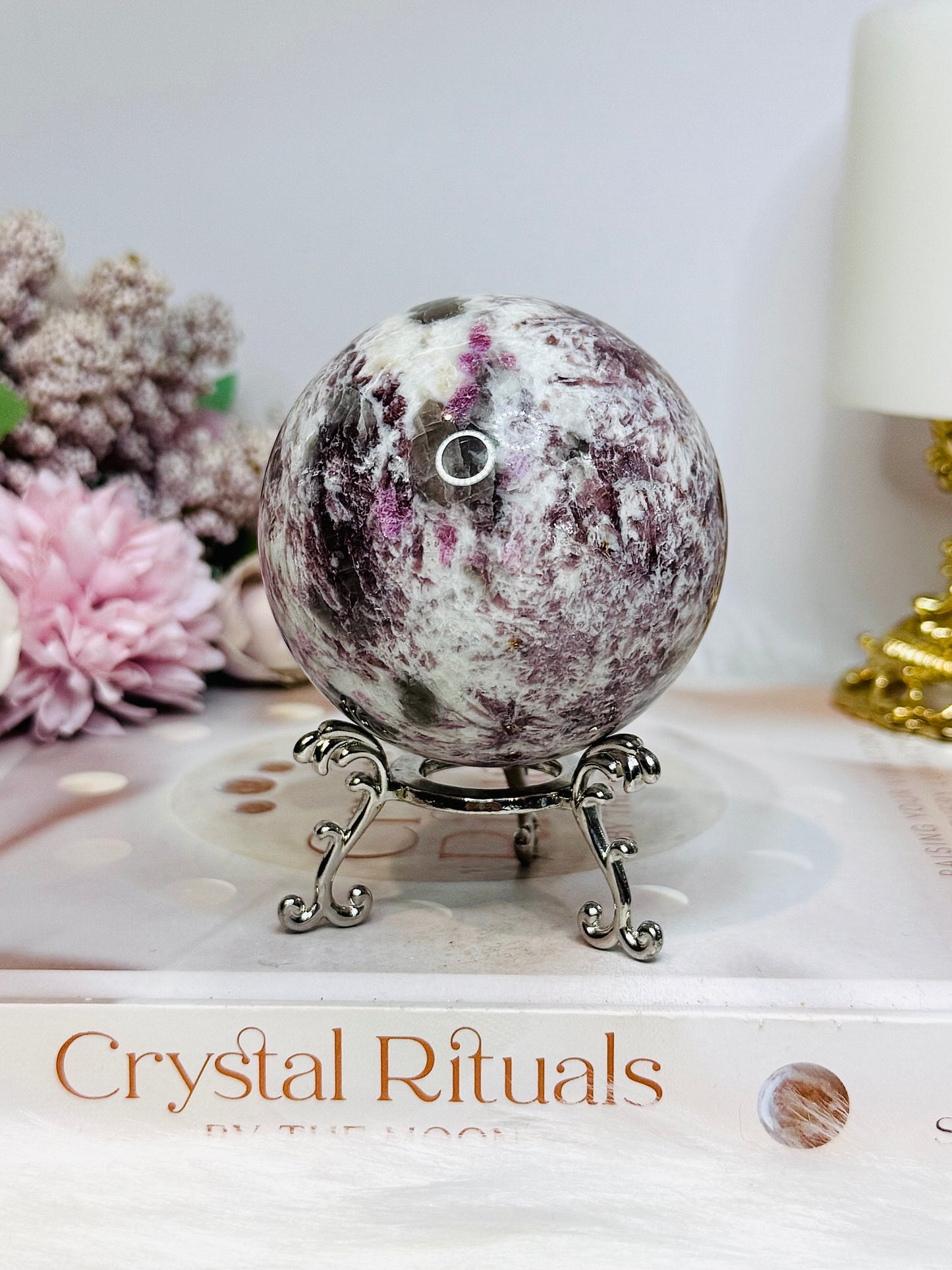 Large Pink Tourmaline Sphere on Stand 400g