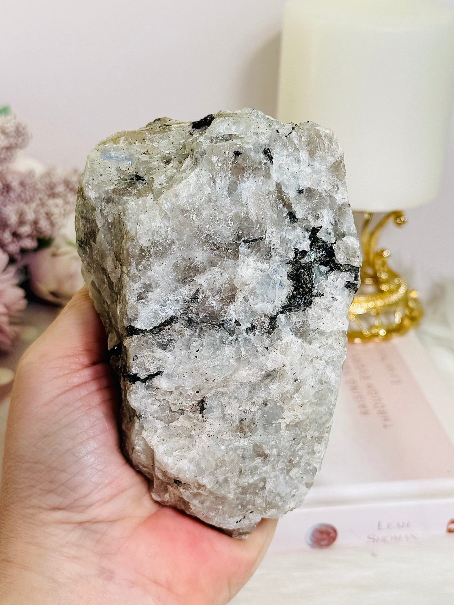 Raw Natural Rainbow Moonstone Specimen with Blue Flash 549g