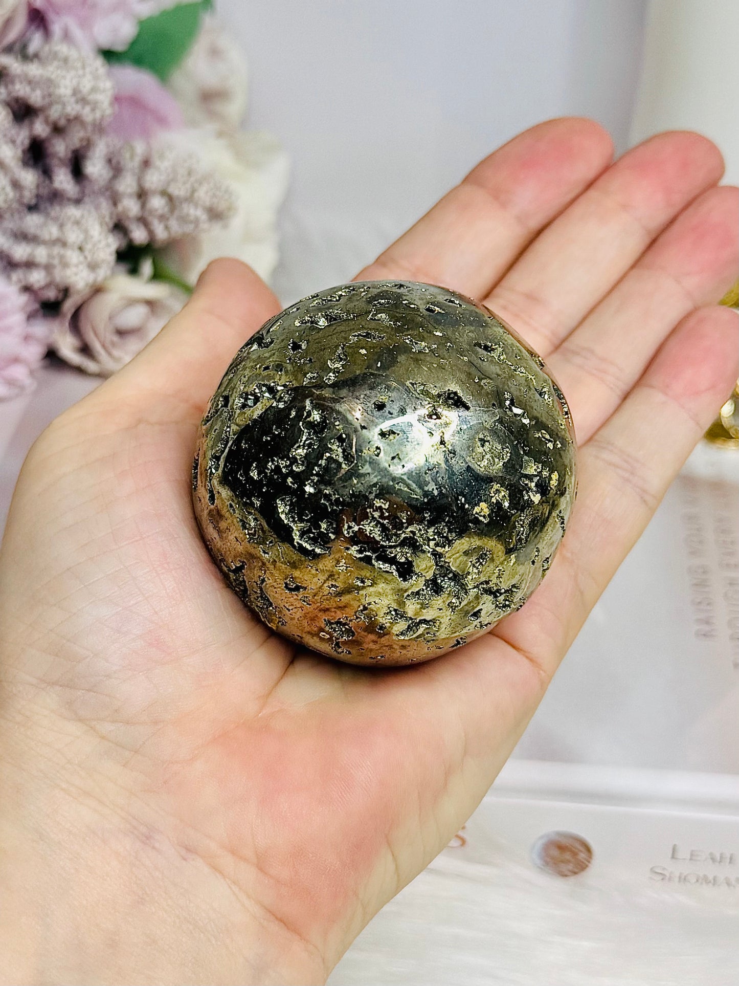 Large Druzy Pyrite Sphere on Stand 426g