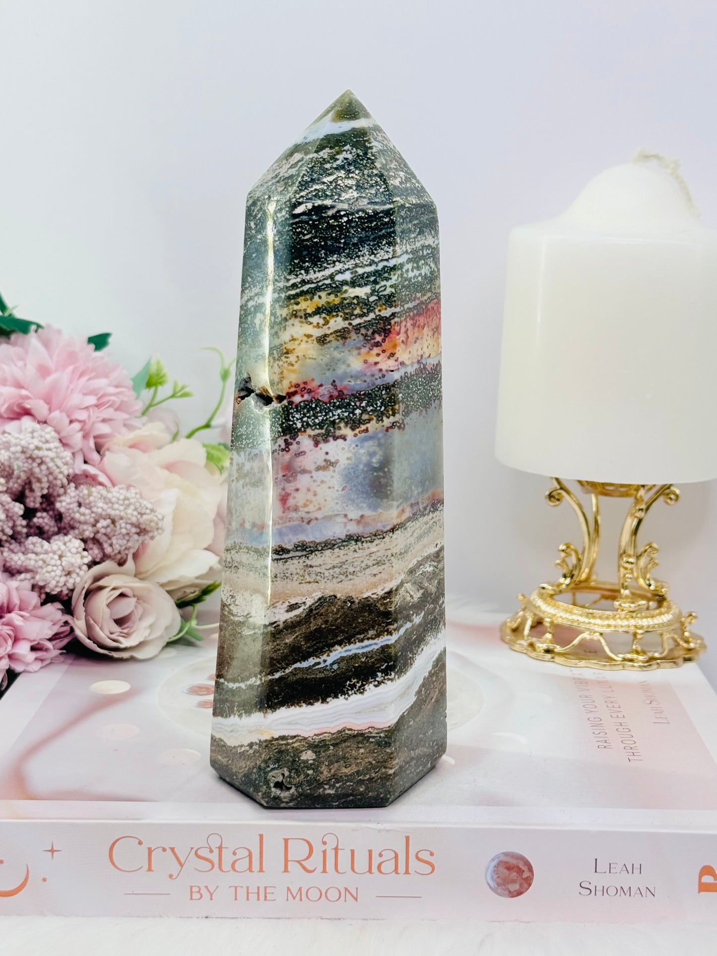 Large 729gram Natural Ocean Jasper Druzy Tower