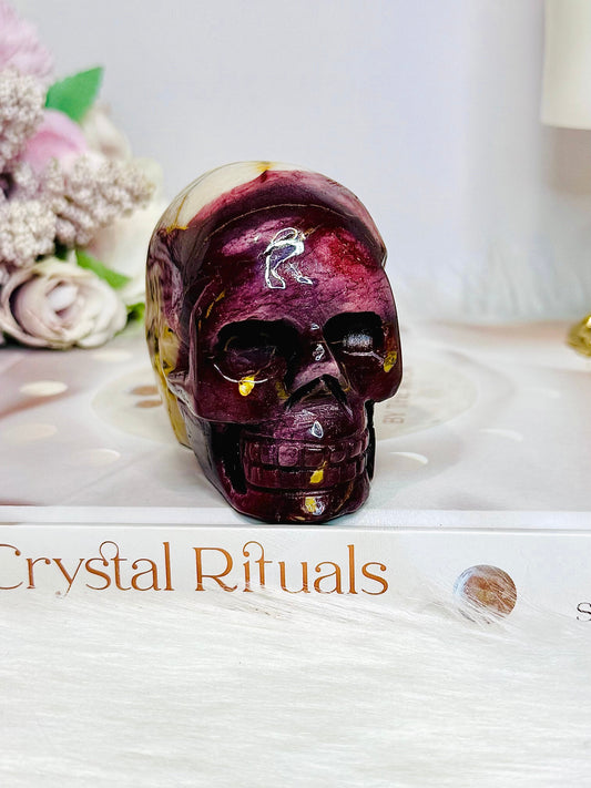 Mookaite Jasper Carved Skull 8cm 330g (reduced as natural crack)