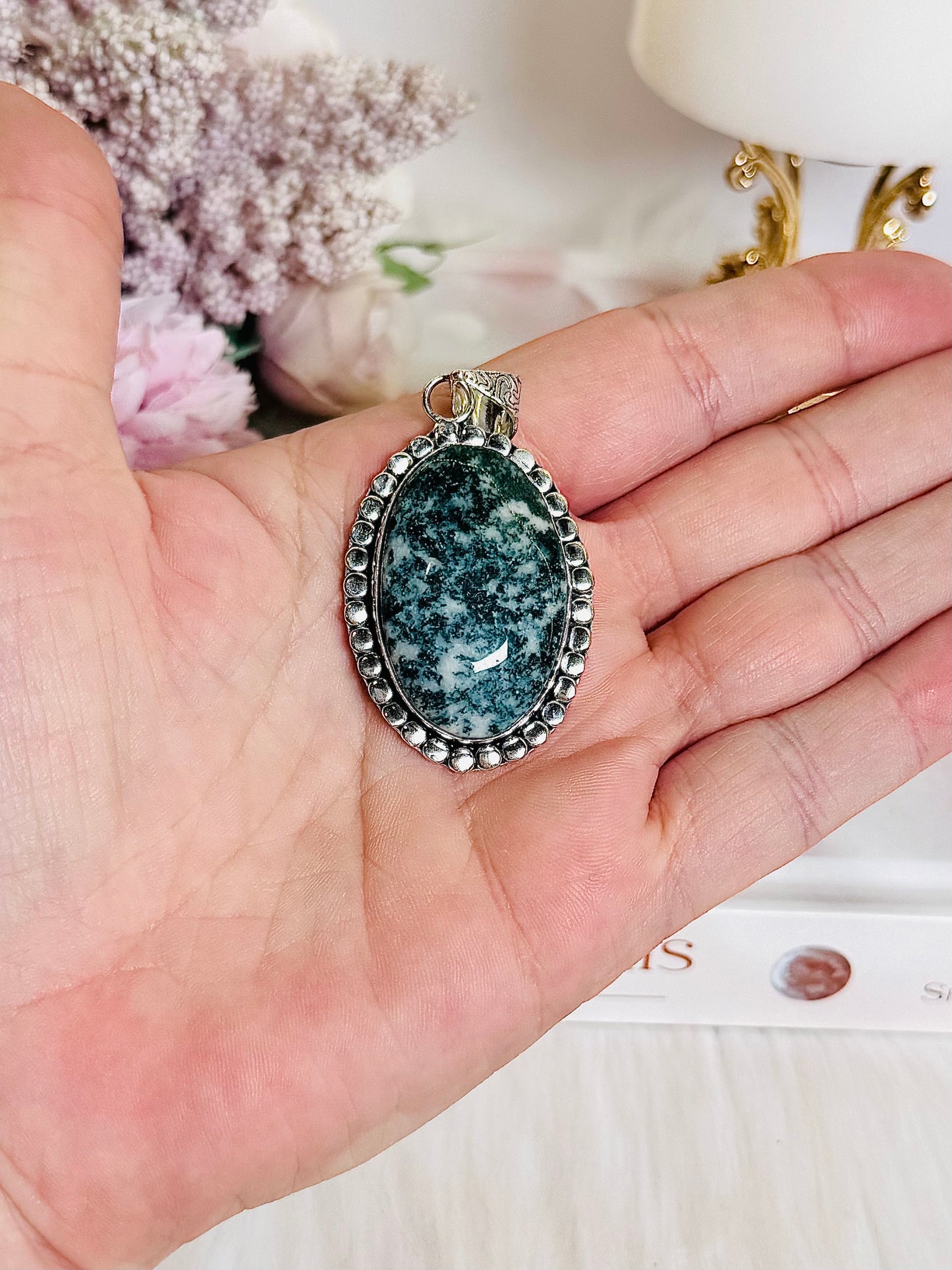 Beautiful Moss Agate Pendant In Gift Bag