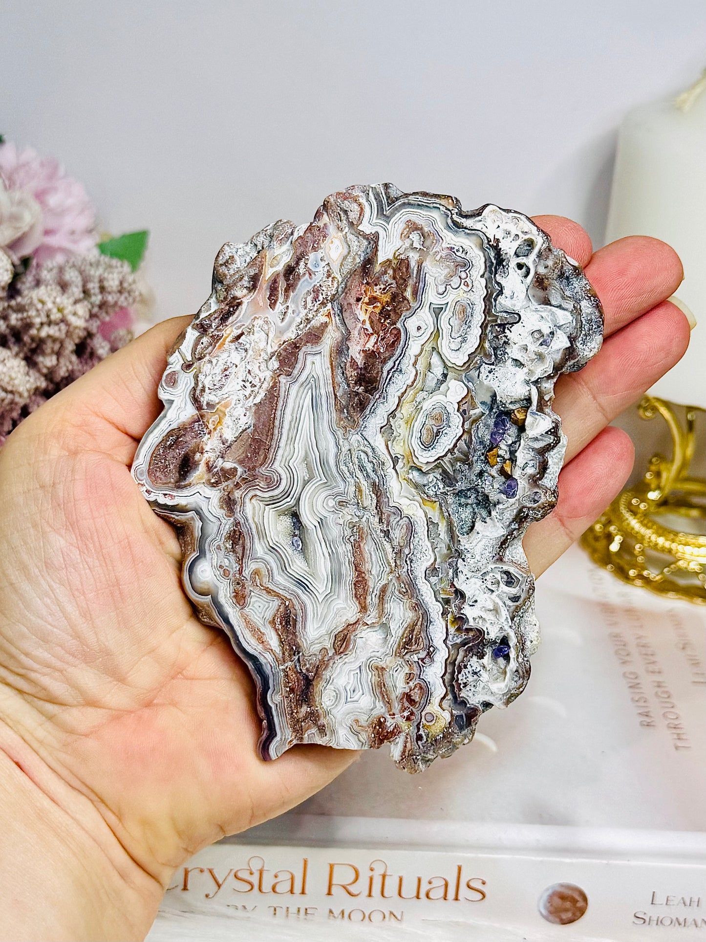 Mexican Lace Agate Slab on Stand 11cm