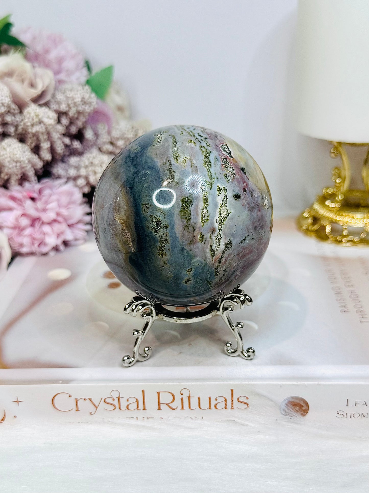 Ocean Jasper Sphere on Stand 443g