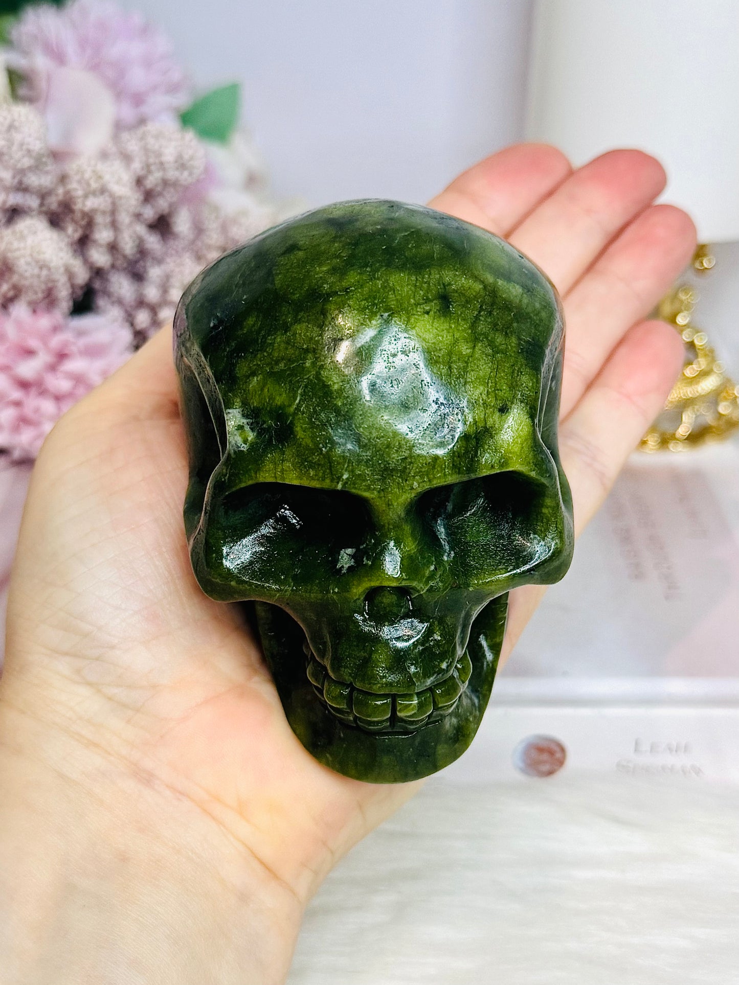 For Sue ~ Large Green Jade Carved Skull 9cm 542g
