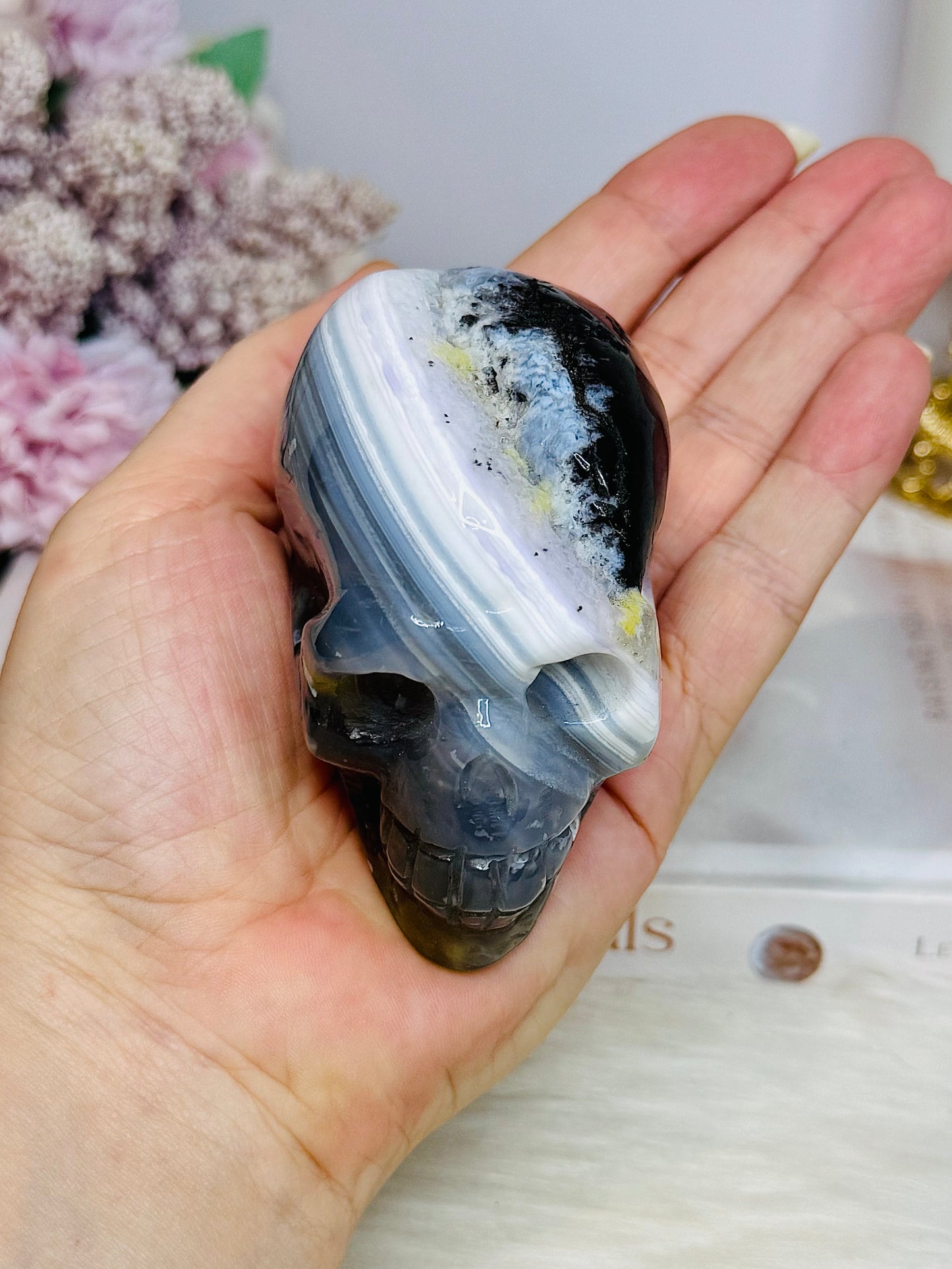 Druzy Rare Combination Agate Carved Skull 8cm 308g